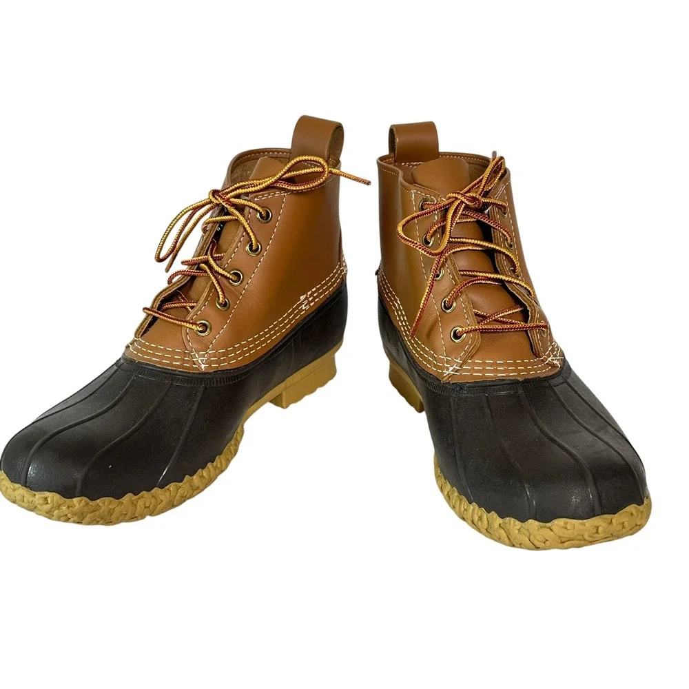 LL Bean Women Bean Boots 6 Inch 10M Leather Rubber Duck Boots Brown 175062